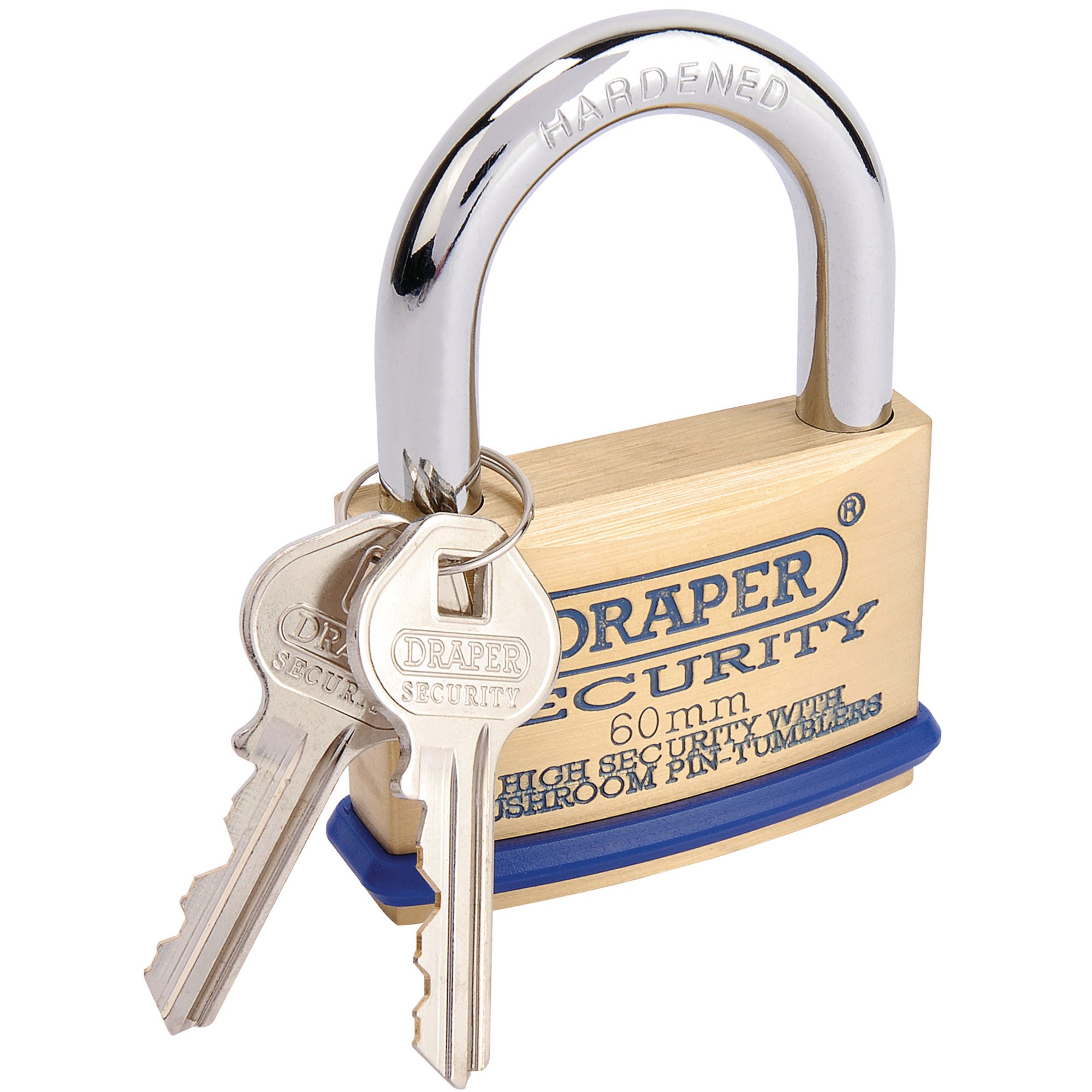 Draper Solid Brass Padlock & 2 Keys With Hardened Steel - 8303/52